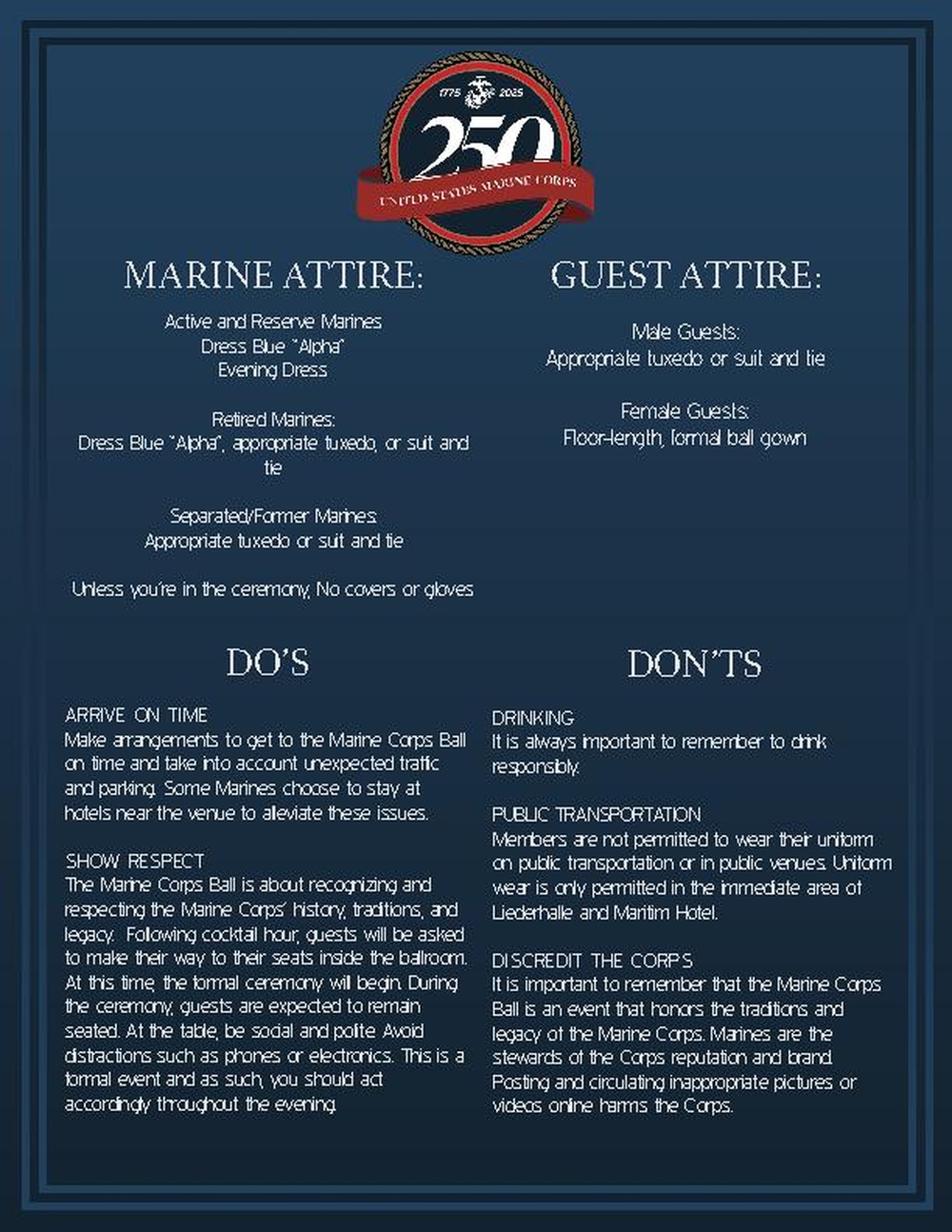 250th Marine Corps Ball | Ball Etiquette