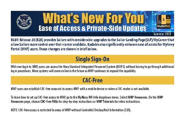 MyNavy Portal (MNP) Release 28 What's New For You