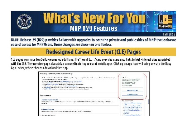 MyNavy Portal (MNP) Release 29 What's New For You