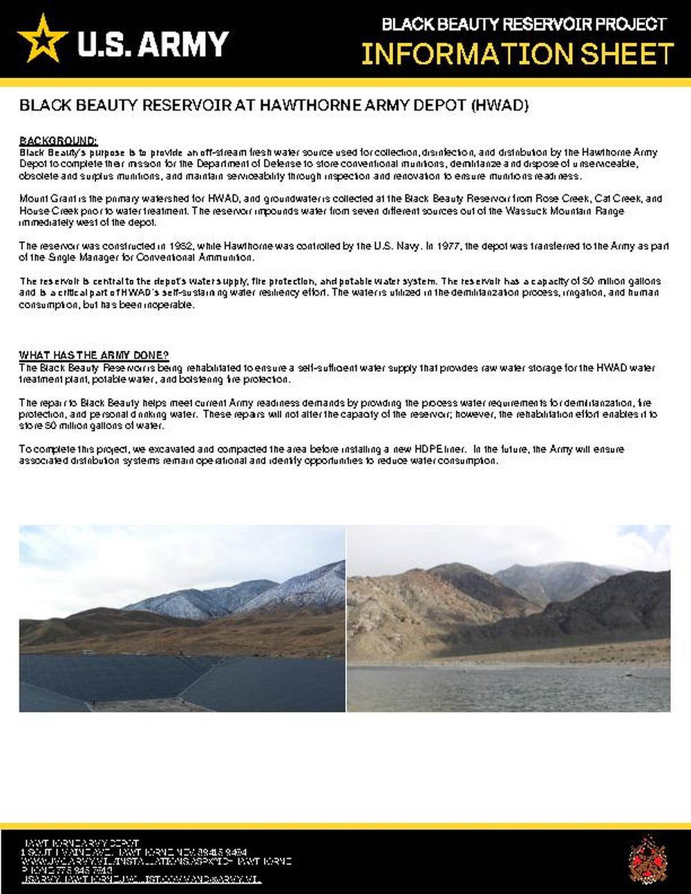 Hawthorne Army Depot Modernization Project Information Sheet - Black Beauty Reservoir
