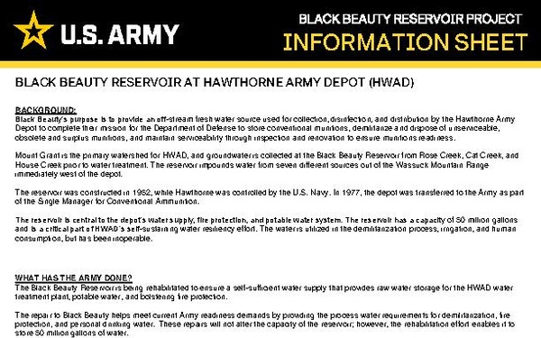 Hawthorne Army Depot Modernization Project Information Sheet - Black Beauty Reservoir