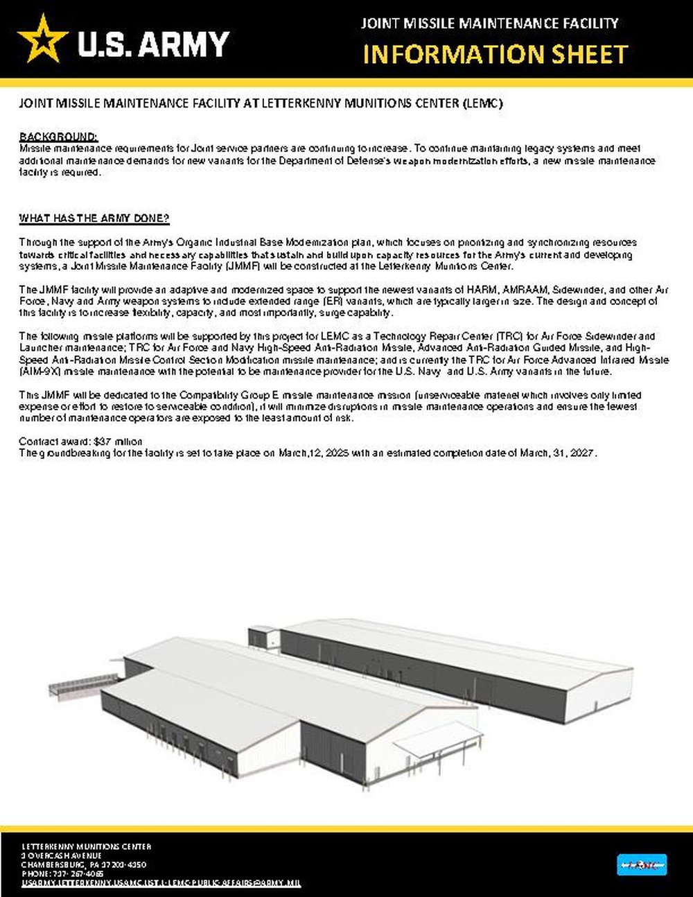 Letterkenny Munitions Center Modernization Project Information Sheet - Joint Missile Maintenance Facility