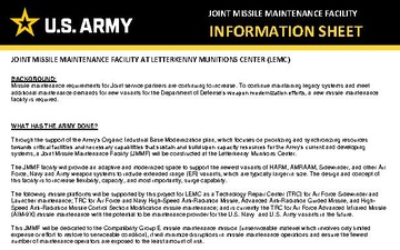 Letterkenny Munitions Center Modernization Project Information Sheet - Joint Missile Maintenance Facility