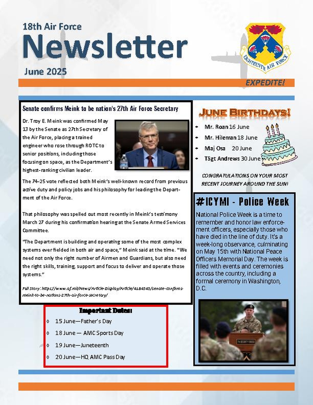 Eighteenth Air Force June 2025 Newsletter