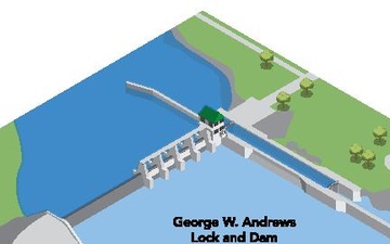 George W. Andrews Lock and Dam Isometric Graphic