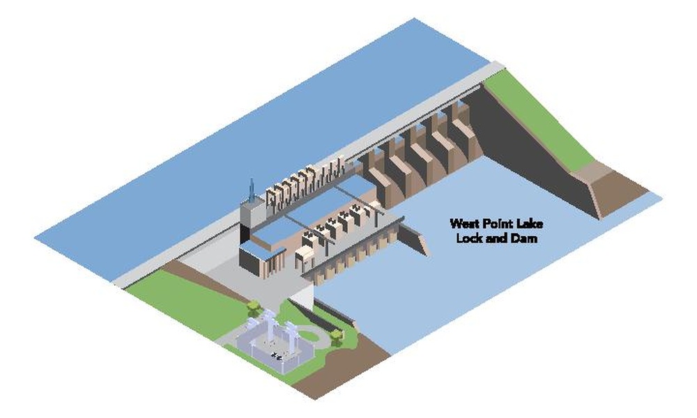West Point Lake Lock and Dam Isometric Graphic
