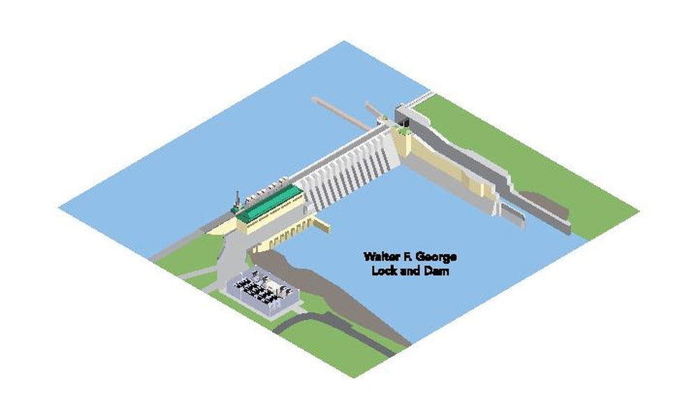 Walter F. George Lock and Dam Isometric Graphic