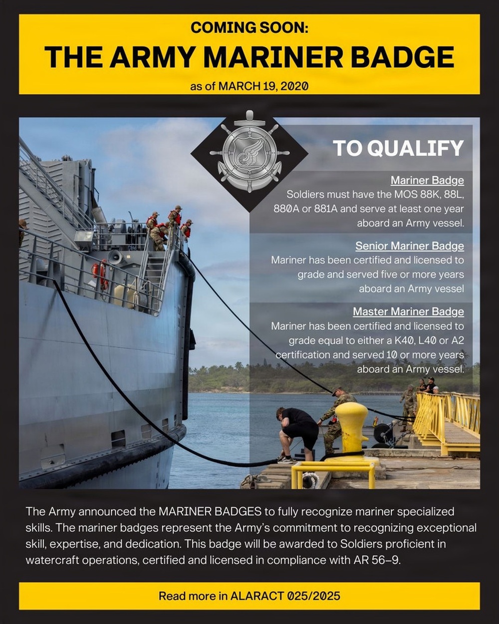 U.S. Army mariner badge infographic