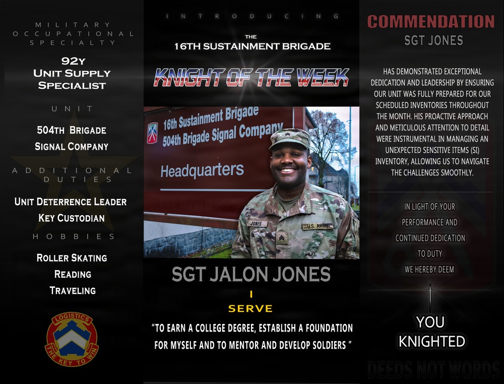 The 16th Sustainment Brigade Knight of the Week Spotlight
