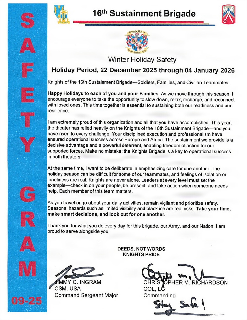 Winter Holiday Safety Gram