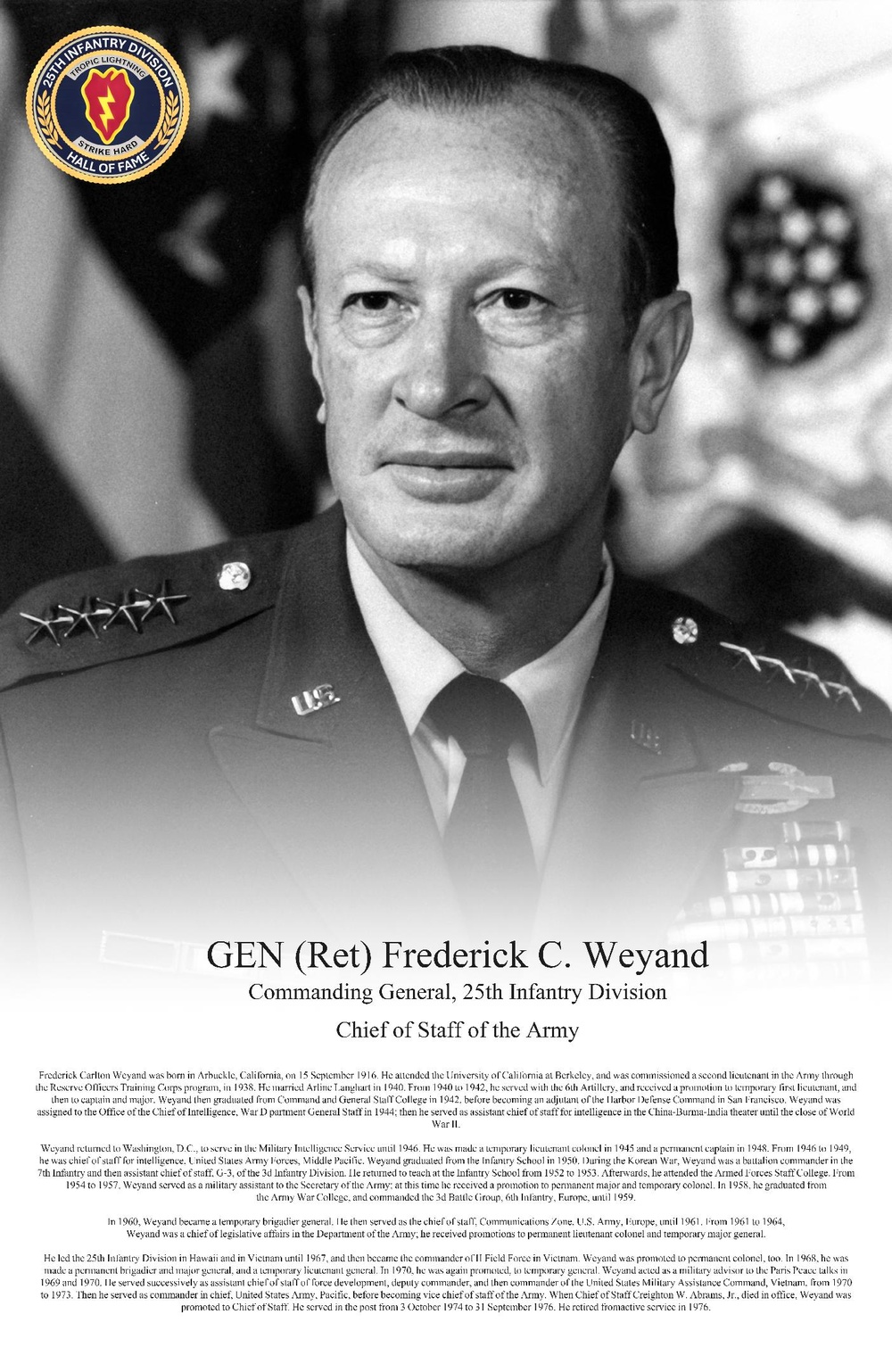 GEN Frederick Weyand Hall of Fame Poster