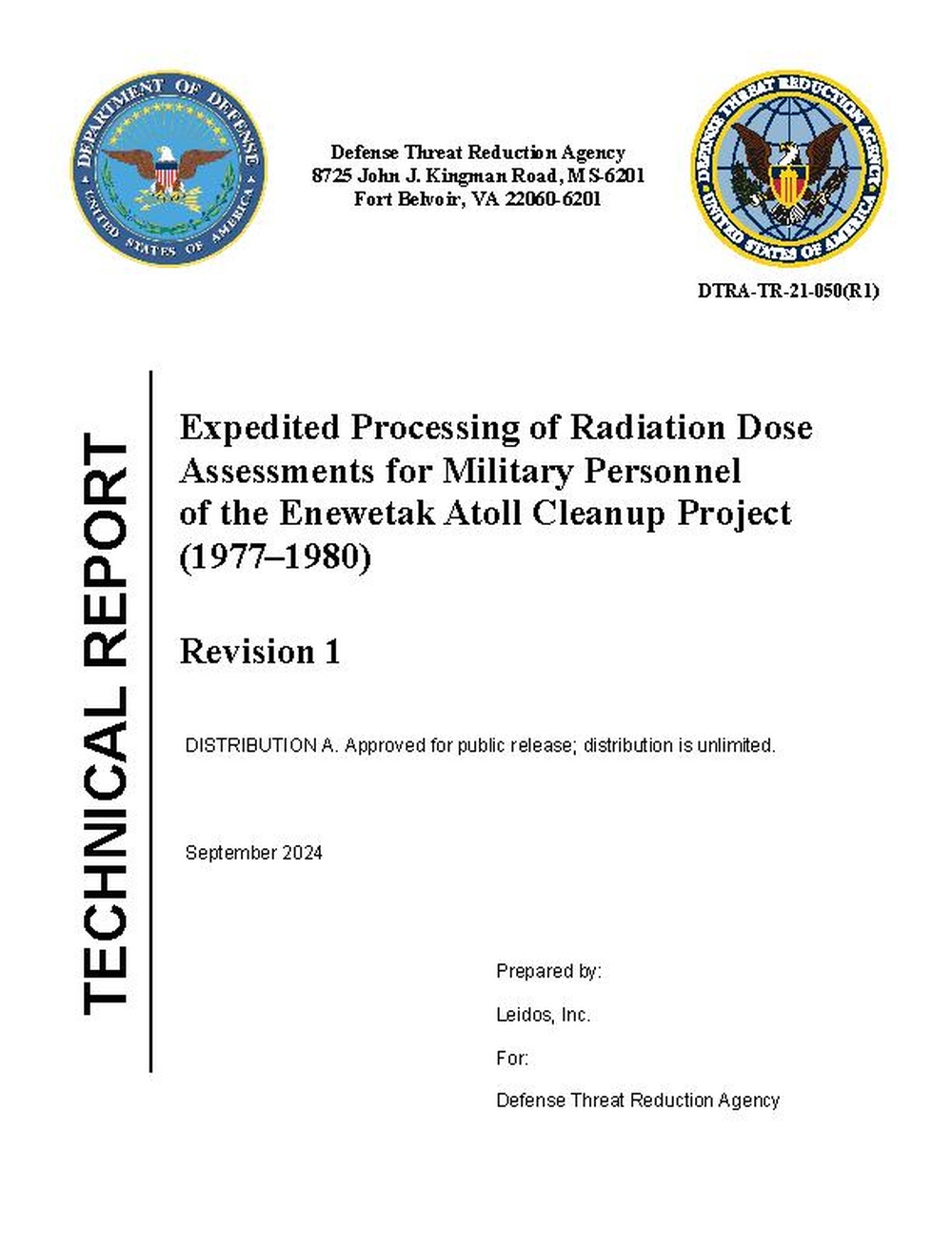 2024 Expedited Processing of Radiation Dose Assessments for Military Personnel of the Enewetak Atoll Cleanup Project (1977–1980) [DTRA-TR-21-050 (R1)