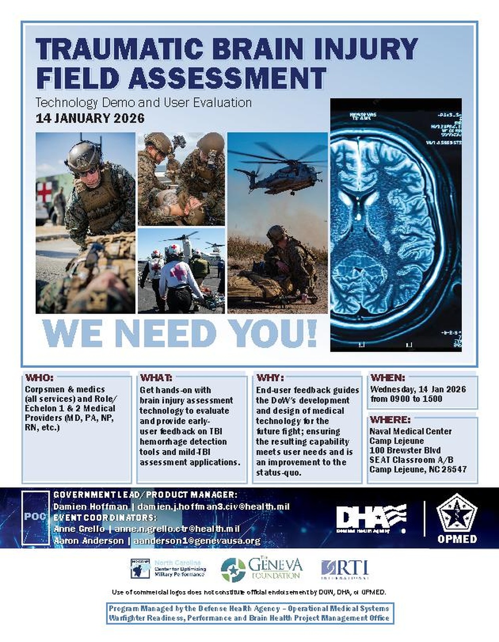 OPMED to host TBI Field Assessment Program end-user touchpoint next week with Navy medical providers at Naval Medical Center Camp Lejeune