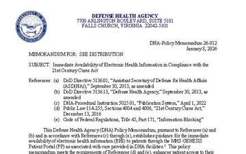 DHA Policy Memorandum Immediate Release EHI