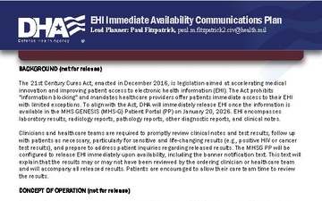 EHI Immediate Release Communication Plan