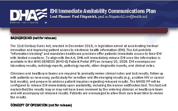 EHI Immediate Release Communication Plan