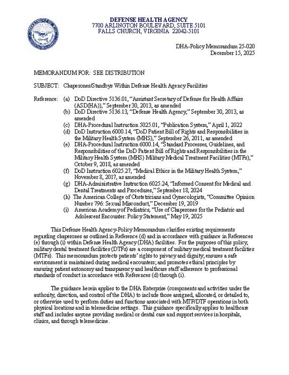 SIGNED TAB A - DHA-Policy Memorandum 25.020_DHA Chaperones