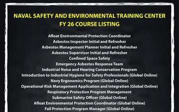 Naval Safety and Environmental Training Center FY 26 course listing