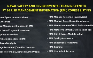 Naval Safety and Environmental Training Center FY 26 RMI course listing