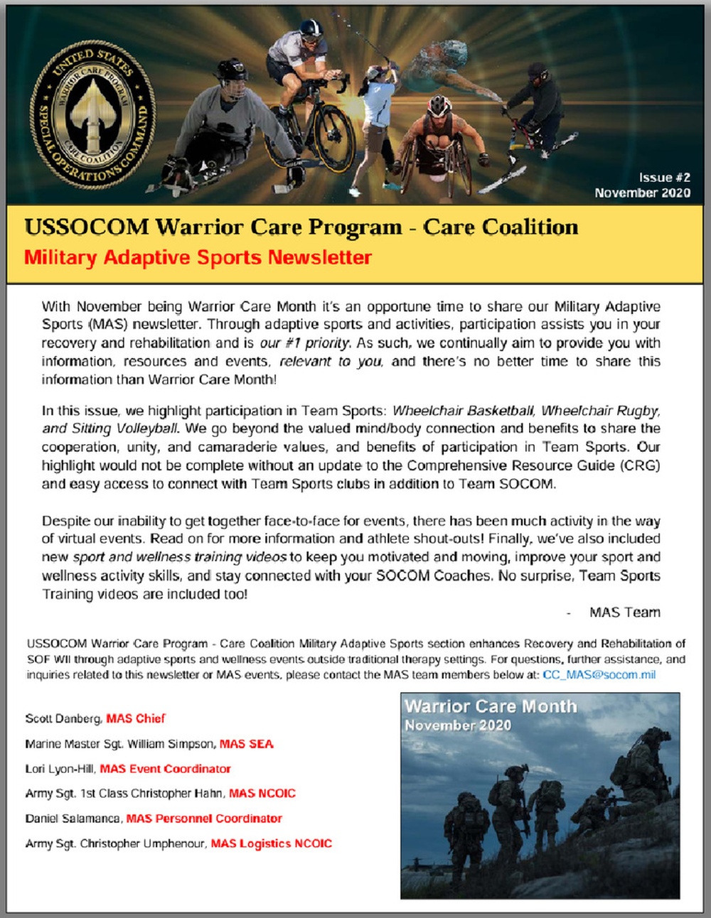 Military Adaptive Sports Newsletter November Thumbnail