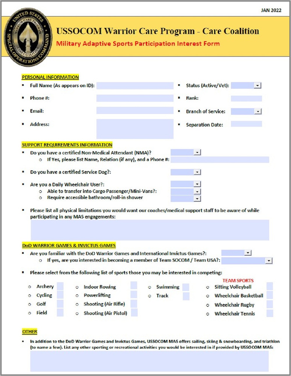 Military Adaptive Sports Interest Form Thumbnail