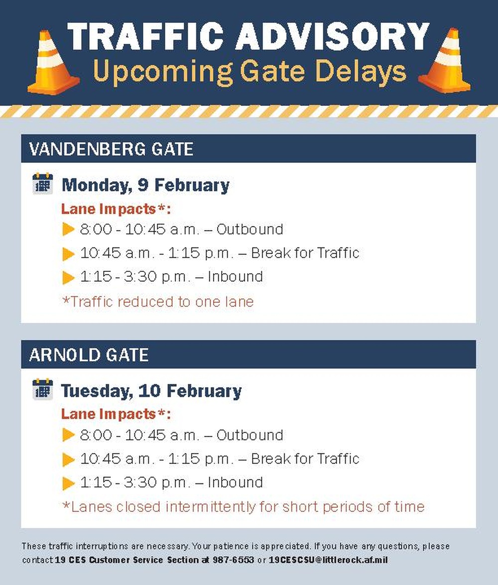 Traffic Advisory Graphic Outlines Upcoming Gate Delays at Little Rock AFB