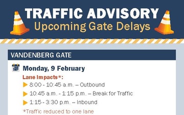 Traffic Advisory Graphic Outlines Upcoming Gate Delays at Little Rock AFB