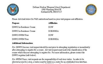 VAR Instructions for DTRA DNWS