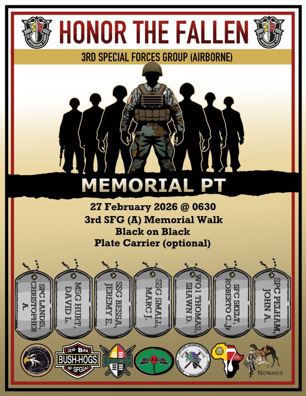 Monthly workout honors 7 fallen 3rd SFG(A) Soldiers