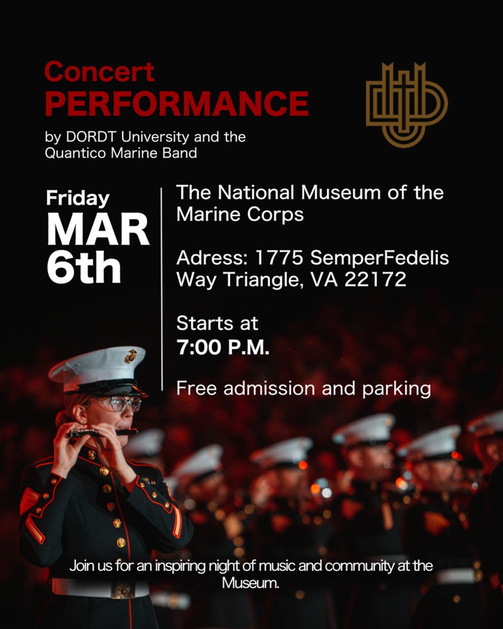 The Quantico Marine Band and DORDT University’s spring tour performance