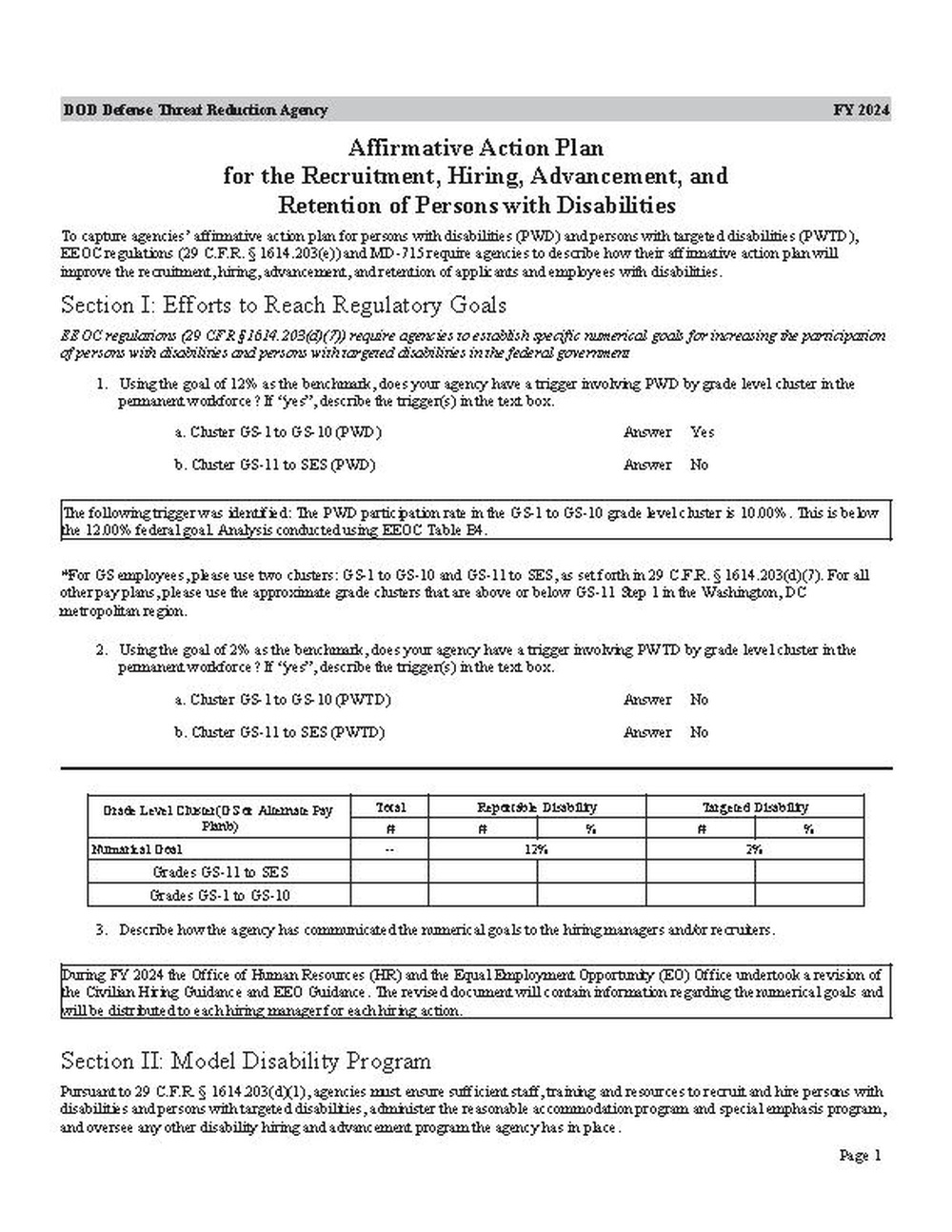 Affirmative Action Plan for the Recruitment, Hiring, Advancement, and Retention of Persons with Disabilities
