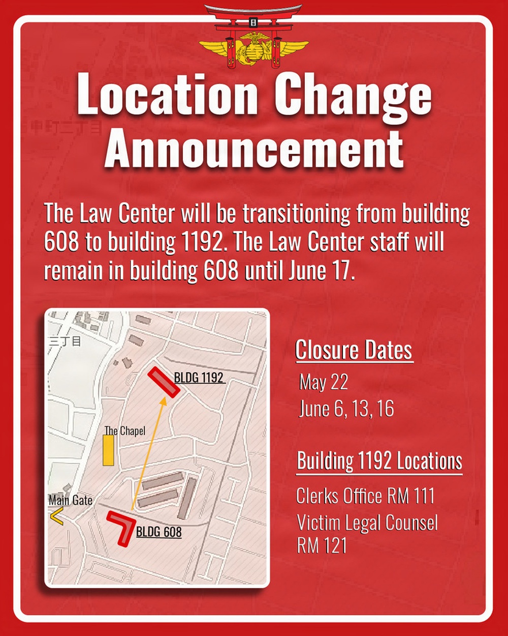 MCAS Iwakuni Law Center location change 2025