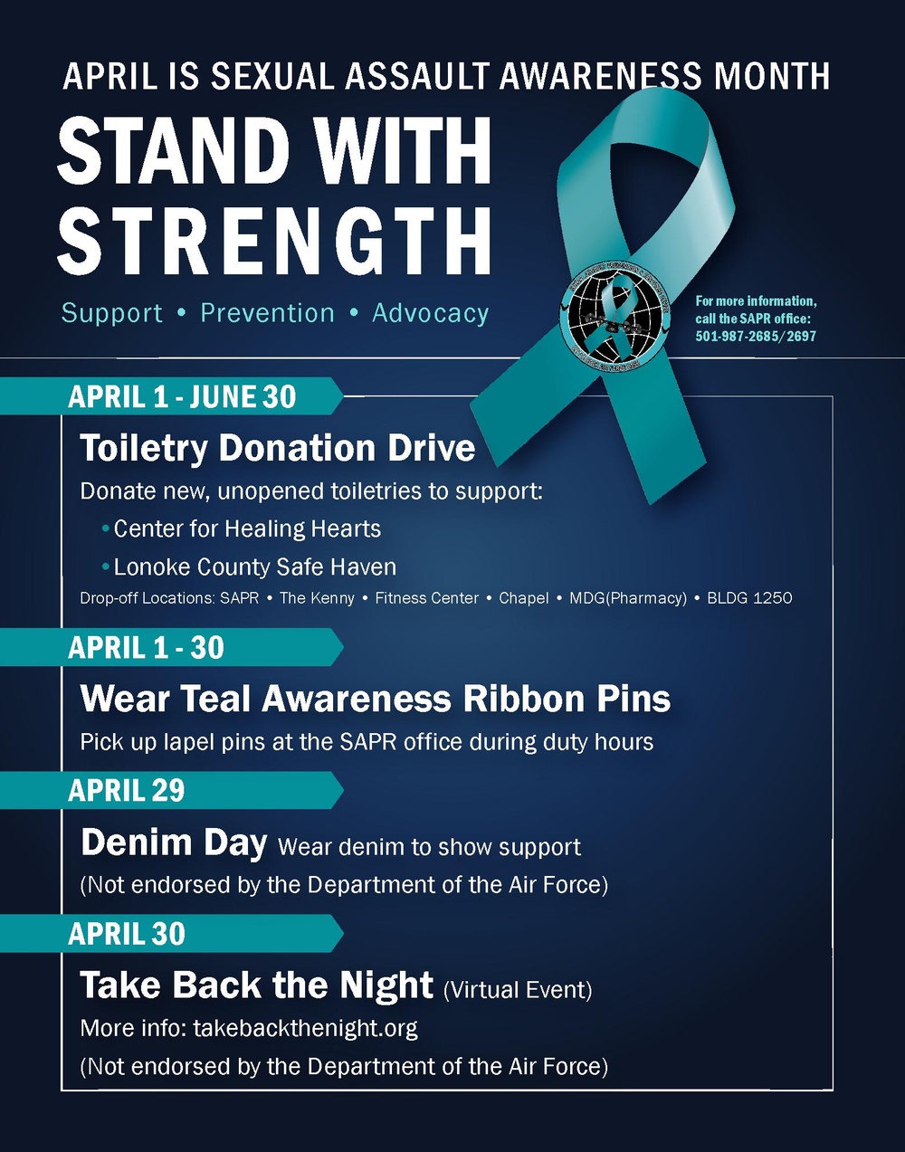 Sexual Assault Awareness Month graphic highlights April support events at Little Rock AFB
