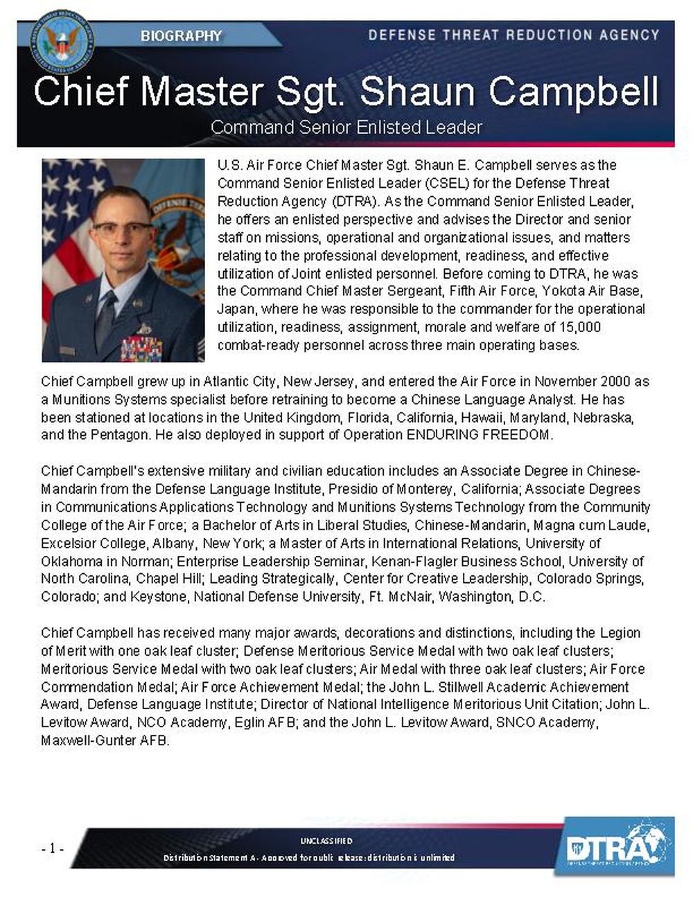 Chief Master Sgt. Shaun Campbell Bio