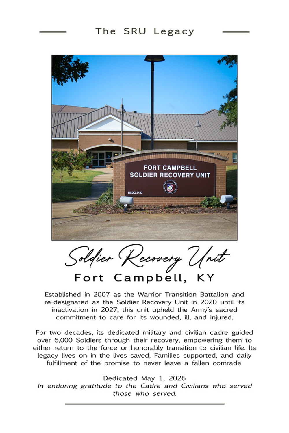 Fort Campbell Soldier Recovery Unit - The SRU Legacy