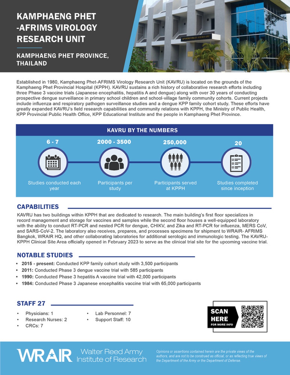 Walter Reed Army Institute of Research – Armed Forces Research Institute of Medical Sciences (WRAIR-AFRIMS) One-Pagers - KAVRU