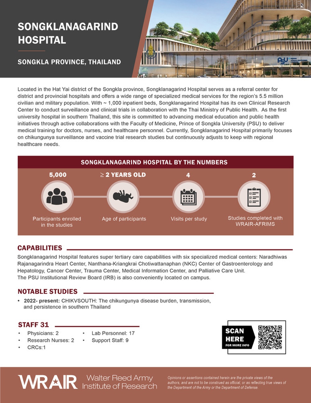 Walter Reed Army Institute of Research – Armed Forces Research Institute of Medical Sciences (WRAIR-AFRIMS) One-Pagers - Songklanagarind Hospital