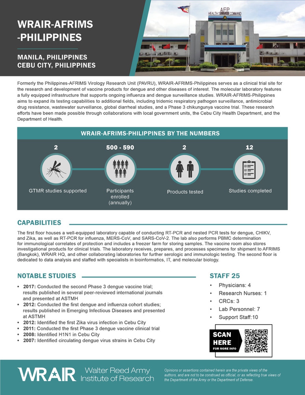 Walter Reed Army Institute of Research – Armed Forces Research Institute of Medical Sciences (WRAIR-AFRIMS) One-Pagers - (PAVRU)