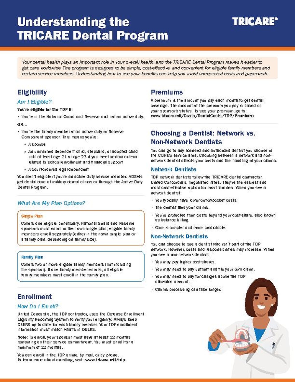 One Pager: Understanding the  TRICARE Dental Program