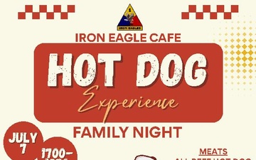 1AD, Iron Eagle Cafe, Family Night, Hot Dog Experience Flyer