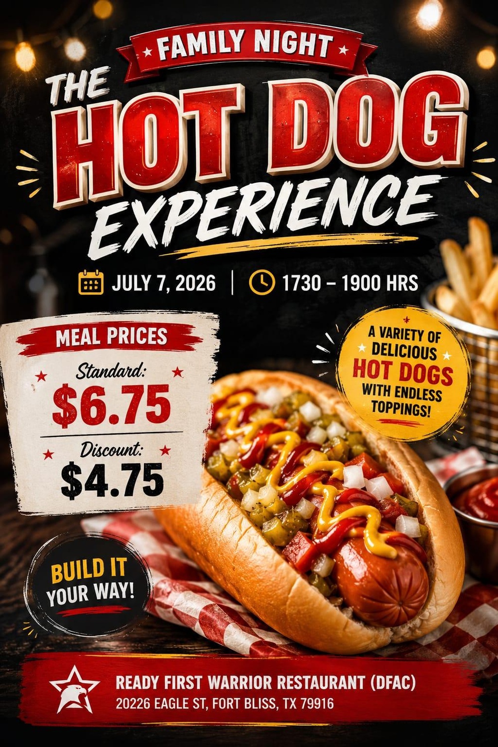 1AD, Family Night Flyer, The Hotdog Experience, Bulldog