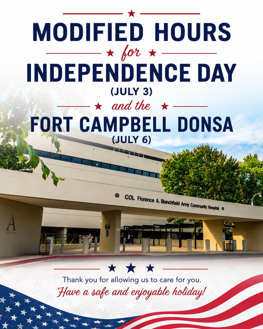 BACH Announces Available Services Independence Day Federal Holiday, Fort Campbell DONSAs