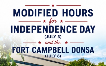 BACH Announces Available Services Independence Day Federal Holiday, Fort Campbell DONSAs