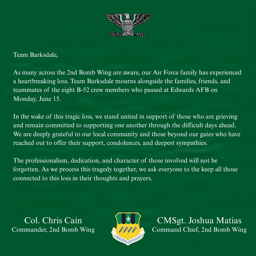 2nd Bomb Wing shares remarks after B-52 crash