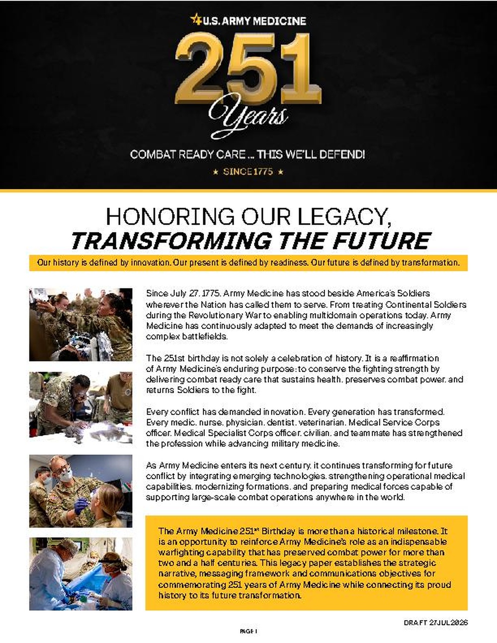 U.S. Army Medicine 251 Years! Honoring Our Legacy.