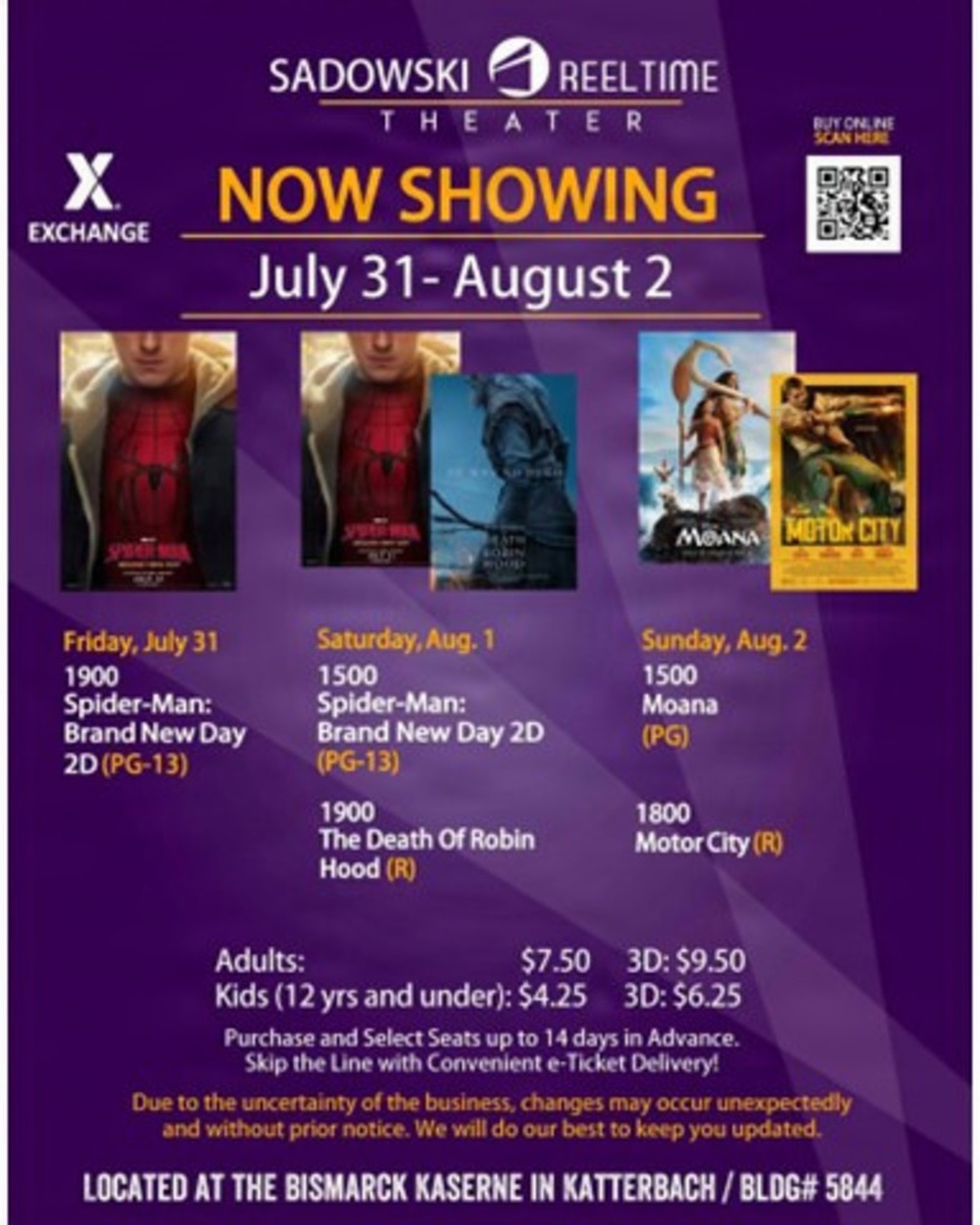 Reel-time theater schedule July 31-Aug 2