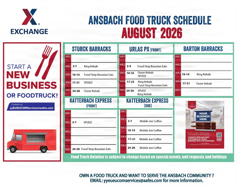 Food Truck Schedule Ansbach August 2026