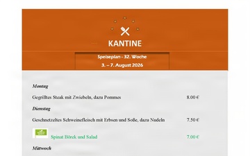 Kantine Menu - 3-7 August 2026