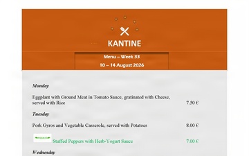Kantine menu - 10-14 Aug