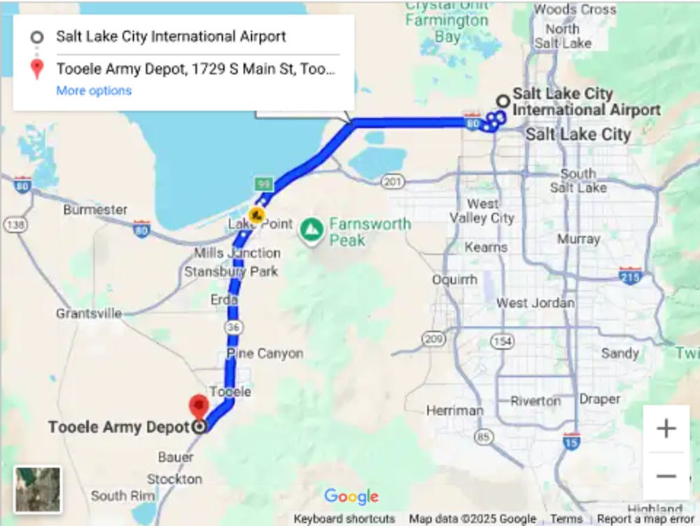 Map to Tooele Army Depot